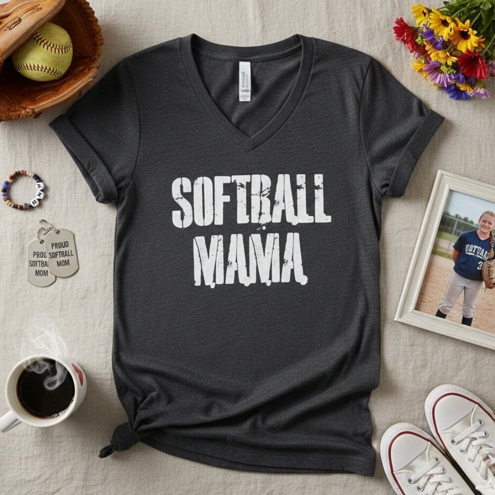 Softball Mama Graphic V-Neck Tee